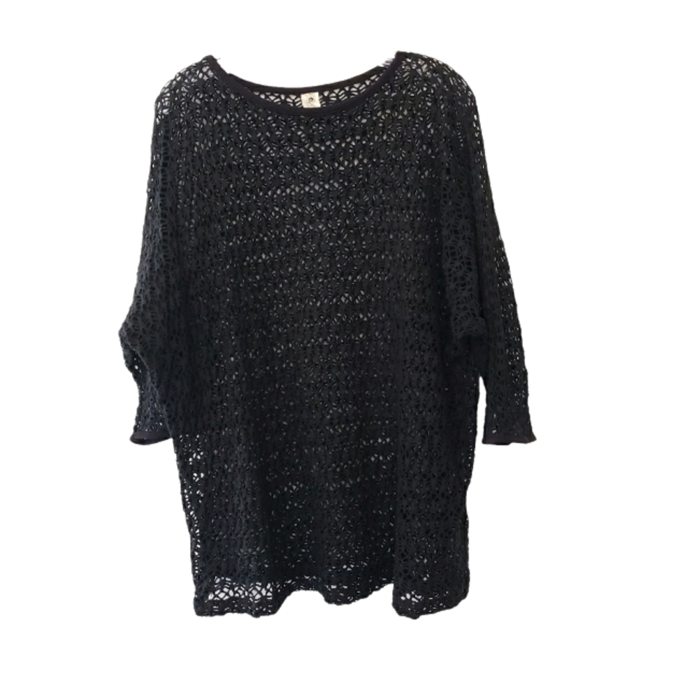 Black Crochet Knit Top - Size Large